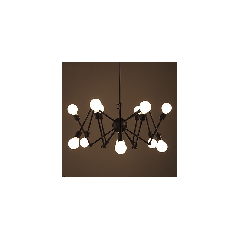 Lampadario ragno in metallo nero stile loft americano a 12 luci
