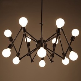 Lampadario ragno in metallo nero stile loft americano a 12 luci