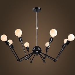 Lampadario ragno in metallo nero stile loft americano a 12 luci
