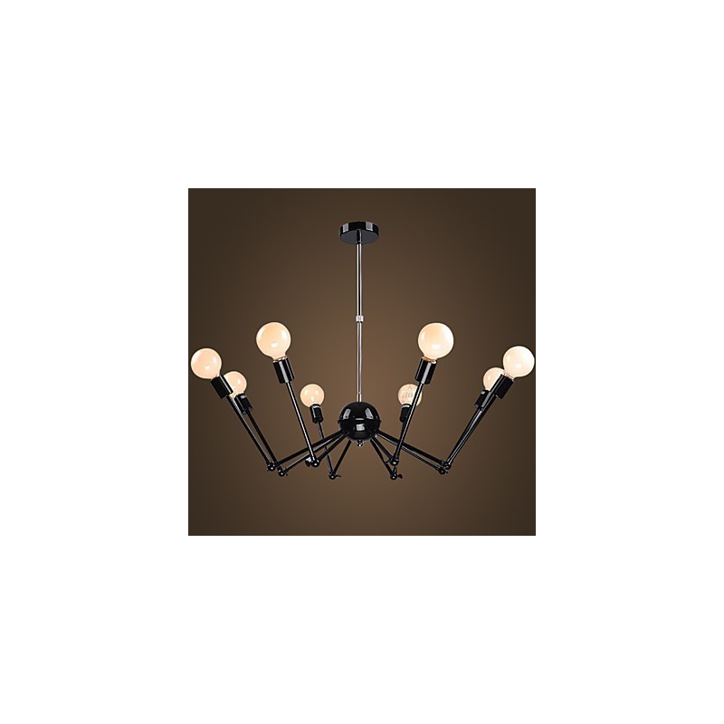 Lampadario ragno in metallo nero stile loft americano a 12 luci