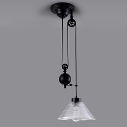 Lampada a sospensione vintage 1 luce in metallo nero e vetro trasparente