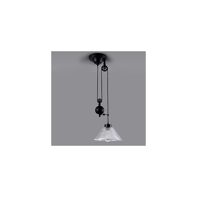 Lampada a sospensione vintage 1 luce in metallo nero e vetro trasparente