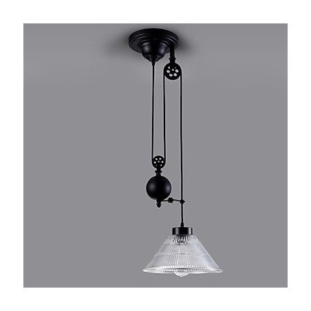 Lampada a sospensione vintage 1 luce in metallo nero e vetro trasparente