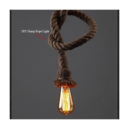 Lampada a sospensione 1 luce in corda di canapa a goccia, marrone, 150 cm