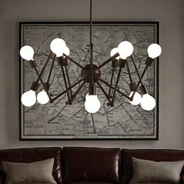 Lampadario ragno in metallo nero stile loft americano a 12 luci