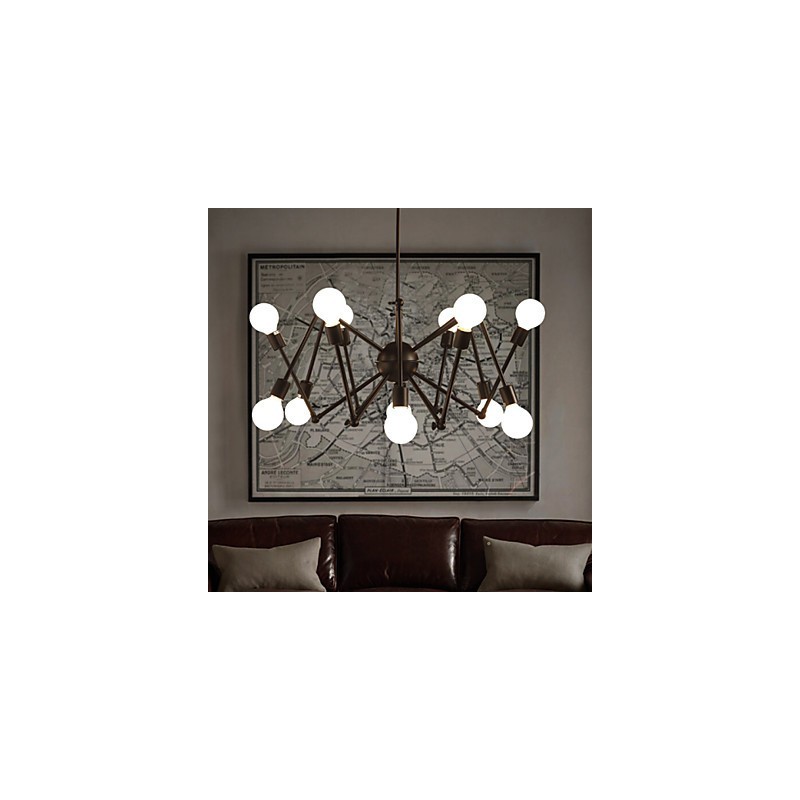 Lampadario ragno in metallo nero stile loft americano a 12 luci
