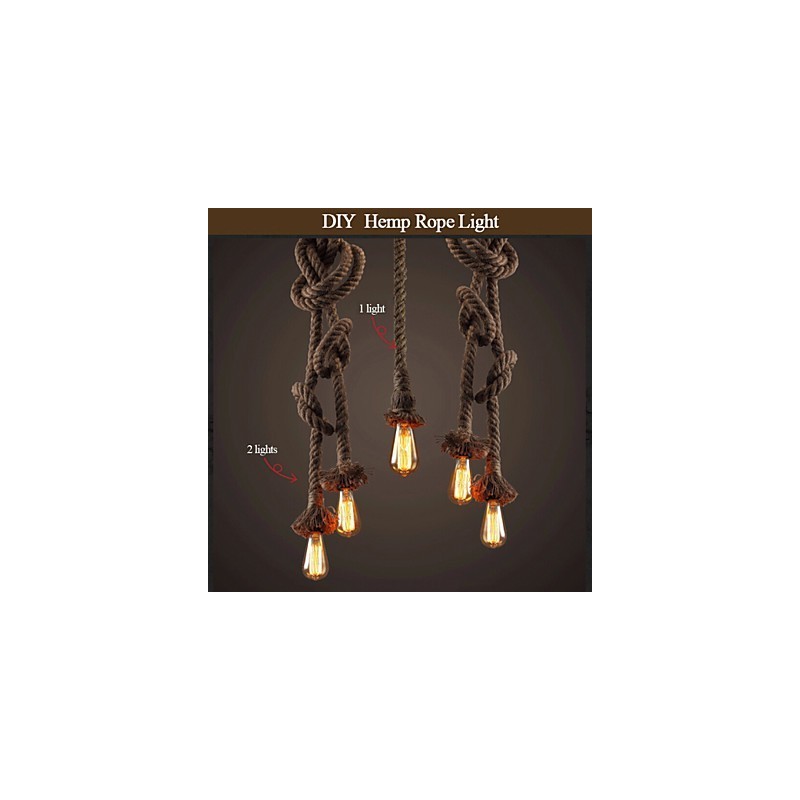 Lampada a sospensione 1 luce in corda di canapa a goccia, marrone, 150 cm