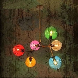 Lampadario a sospensione in vetro multicolore Art 6 luci