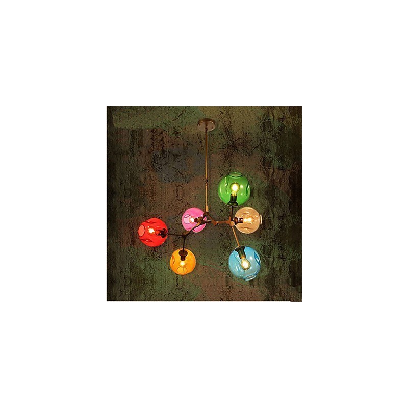 Lampadario a sospensione in vetro multicolore Art 6 luci