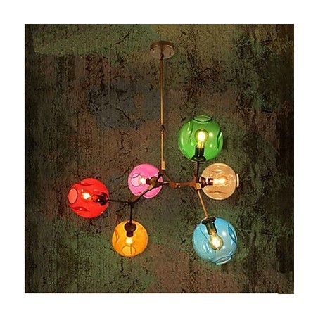 Lampadario a sospensione in vetro multicolore Art 6 luci