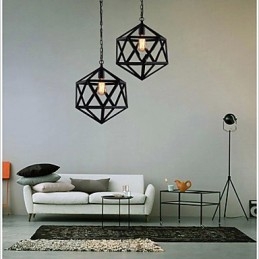 Lampada a sospensione industriale retrò in ferro battuto, esagonale, originale