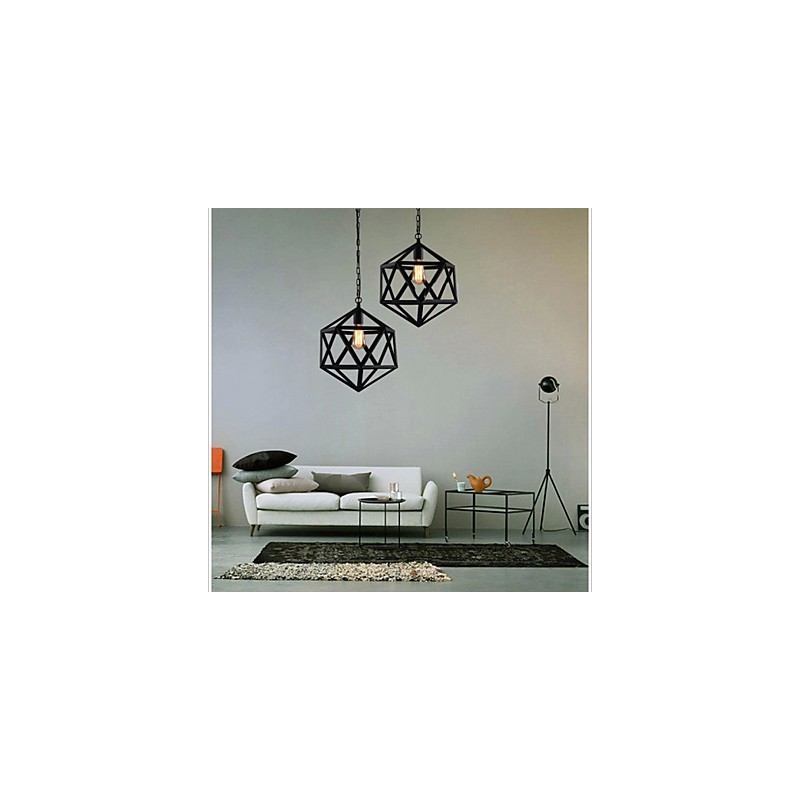 Lampada a sospensione industriale retrò in ferro battuto, esagonale, originale