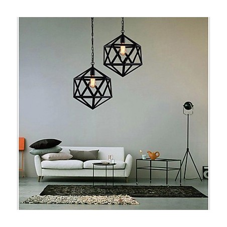 Lampada a sospensione industriale retrò in ferro battuto, esagonale, originale