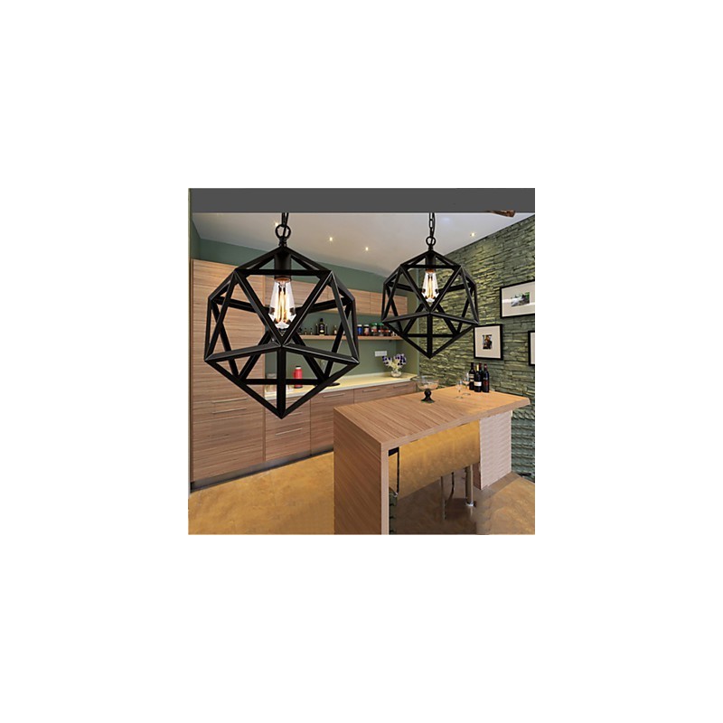 Lampada a sospensione industriale retrò in ferro battuto, esagonale, originale