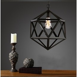Lampada a sospensione industriale retrò in ferro battuto, esagonale, originale