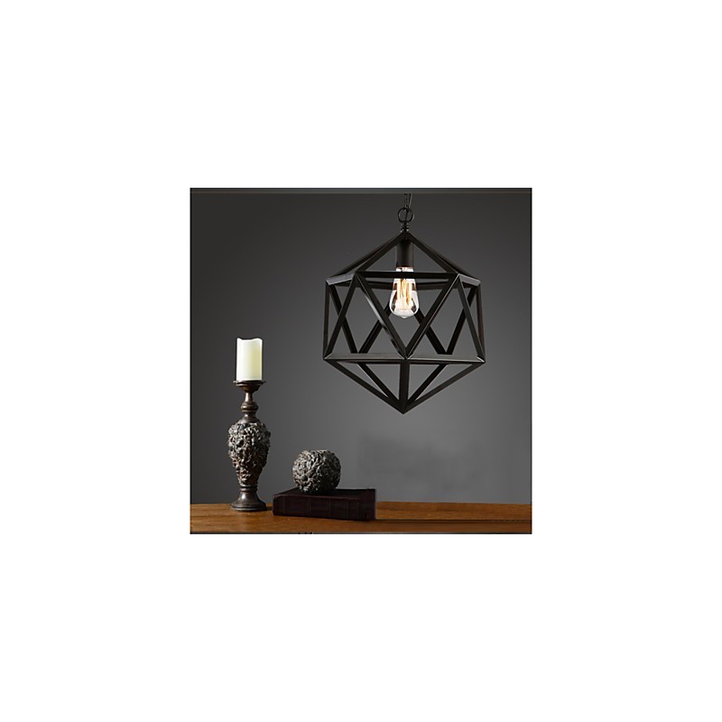 Lampada a sospensione industriale retrò in ferro battuto, esagonale, originale