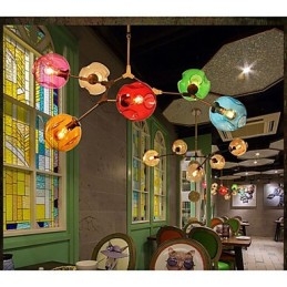 Lampadario a sospensione in vetro multicolore Art 6 luci