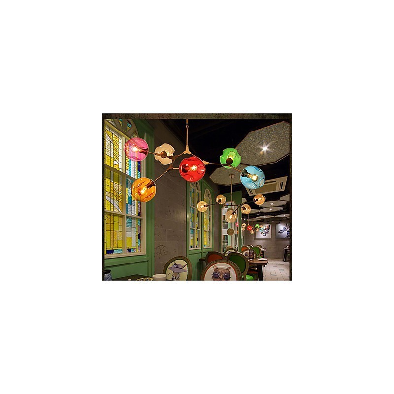Lampadario a sospensione in vetro multicolore Art 6 luci