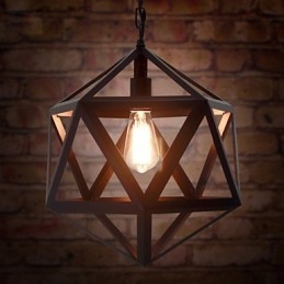 Lampada a sospensione industriale retrò in ferro battuto, esagonale, originale