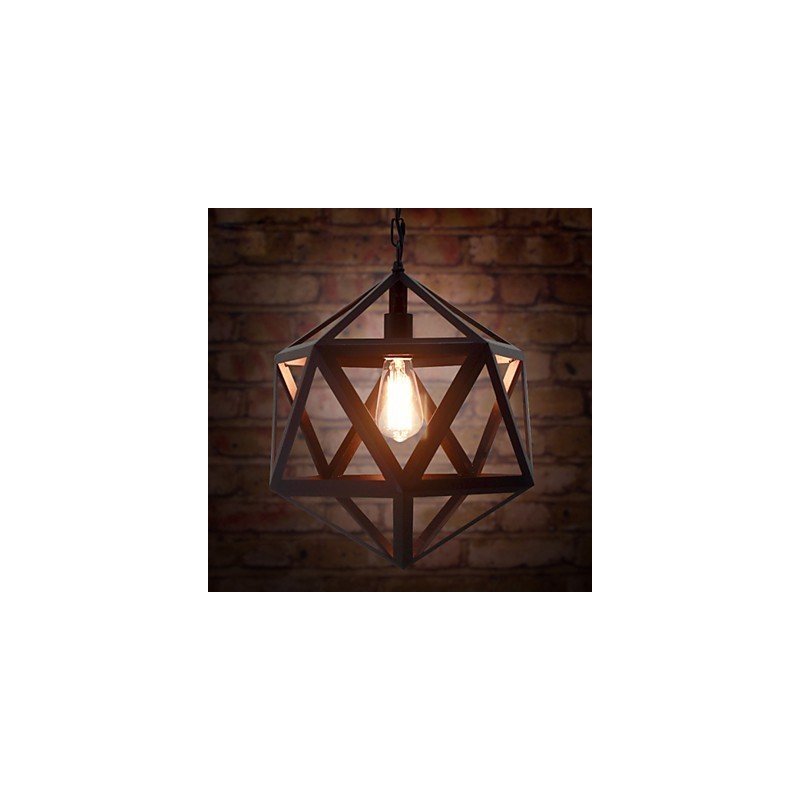 Lampada a sospensione industriale retrò in ferro battuto, esagonale, originale