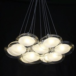 Lampada a sospensione moderna in metallo cromato e vetro trasparente