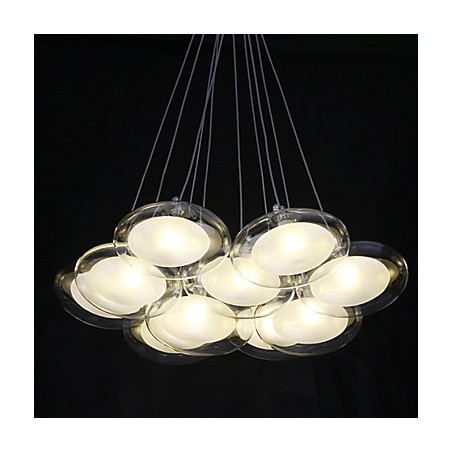 Lampada a sospensione moderna in metallo cromato e vetro trasparente