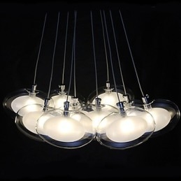 Lampada a sospensione moderna in metallo cromato e vetro trasparente