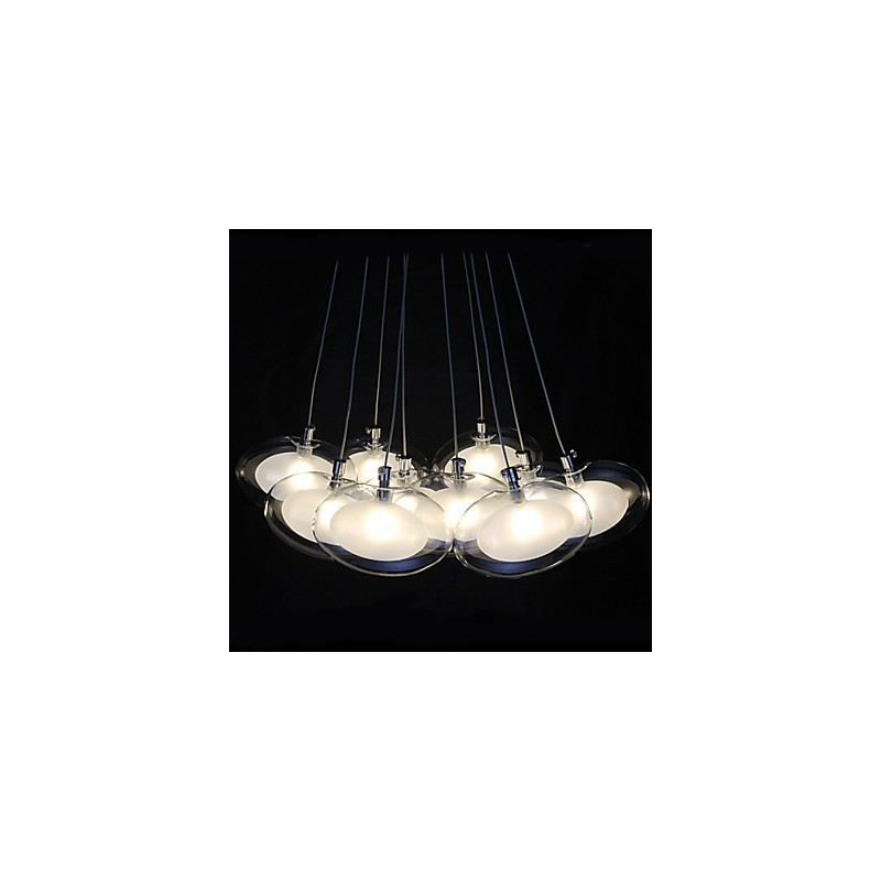 Lampada a sospensione moderna in metallo cromato e vetro trasparente