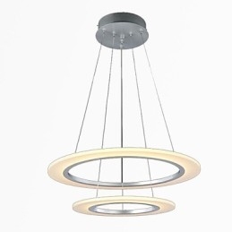 Lampada a sospensione LED moderna a 2 anelli in argento e beige
