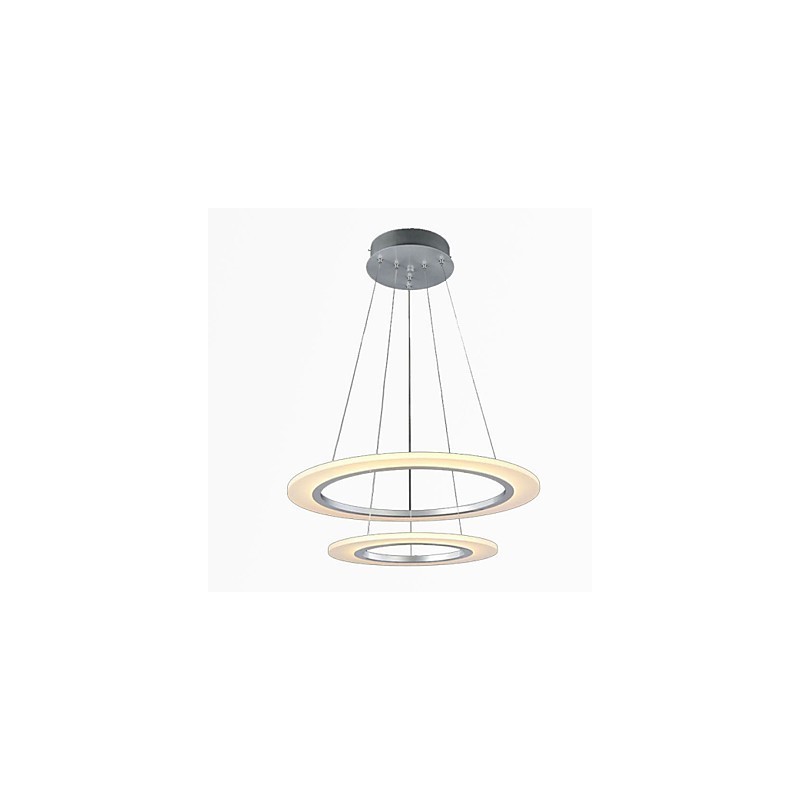 Lampada a sospensione LED moderna a 2 anelli in argento e beige