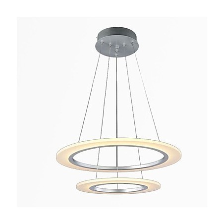 Lampada a sospensione LED moderna a 2 anelli in argento e beige