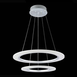 Lampada a sospensione LED moderna a 2 anelli in argento e beige