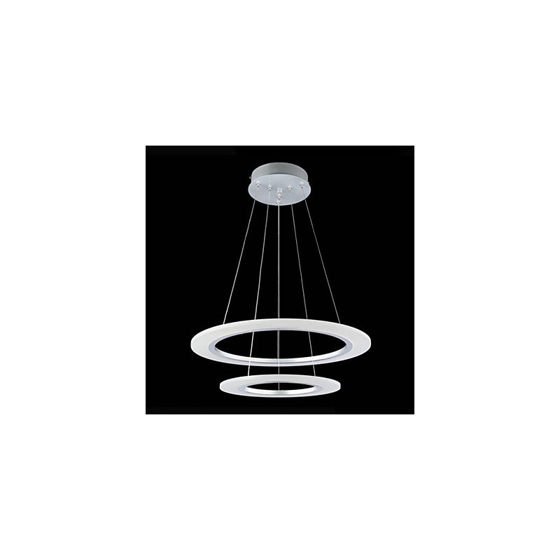 Lampada a sospensione LED moderna a 2 anelli in argento e beige