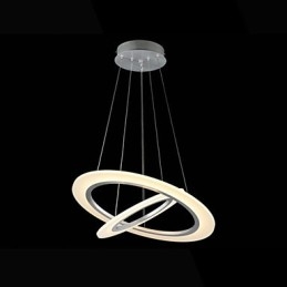 Lampada a sospensione LED moderna a 2 anelli in argento e beige