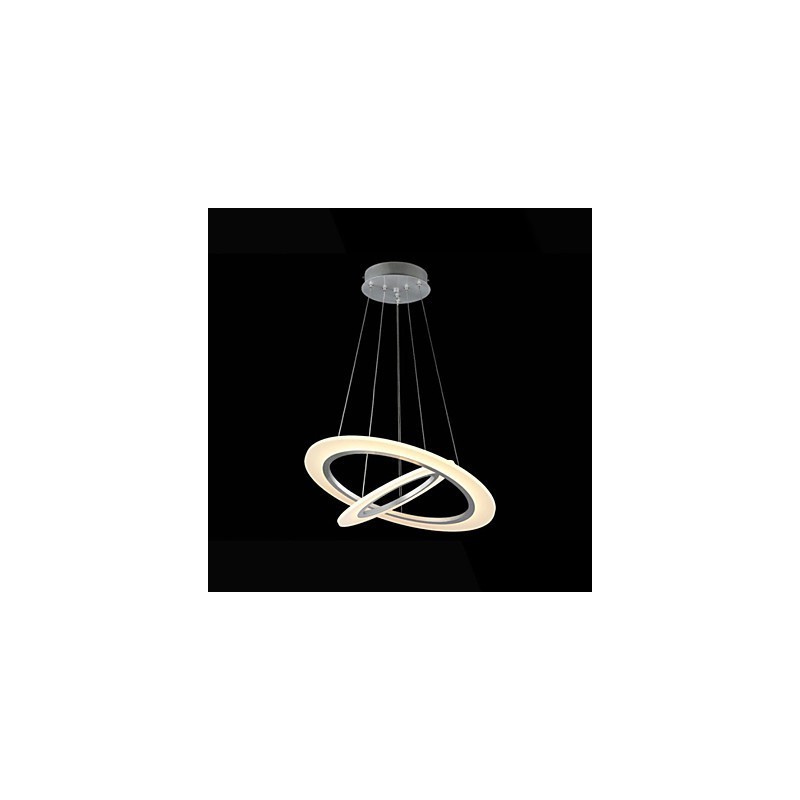 Lampada a sospensione LED moderna a 2 anelli in argento e beige