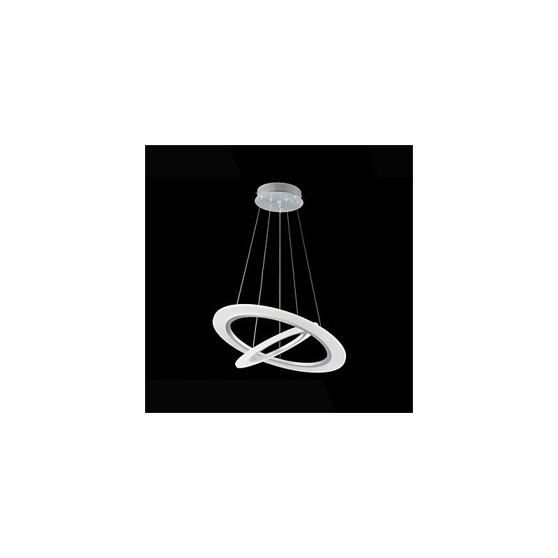 Lampada a sospensione LED moderna a 2 anelli in argento e beige