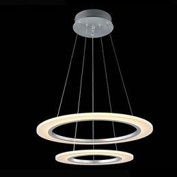 Lampada a sospensione LED moderna a 2 anelli in argento e beige