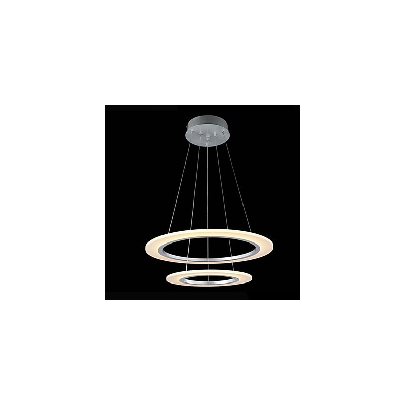 Lampada a sospensione LED moderna a 2 anelli in argento e beige