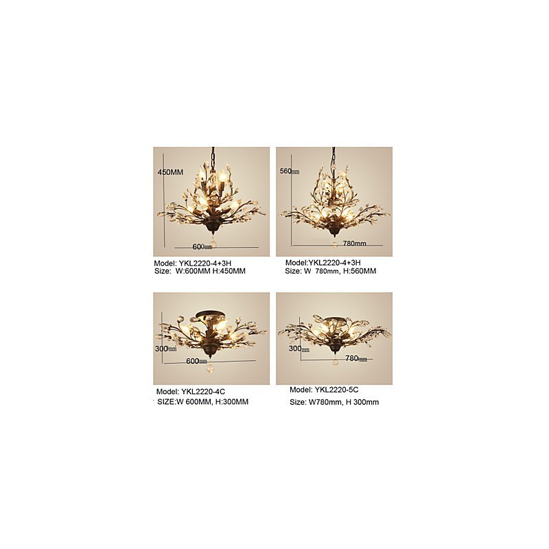 Lampadario vintage in cristallo a 7 luci in metallo nero o oro