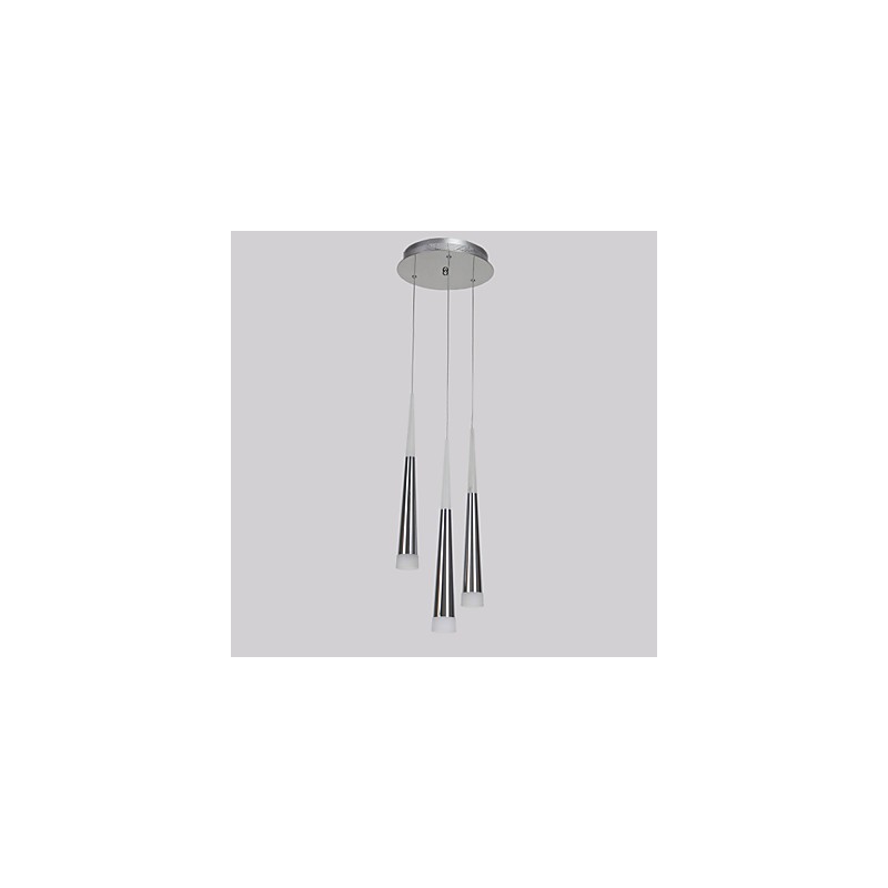 Lampada a sospensione tripla moderna in metallo argento con baldacchino rotondo