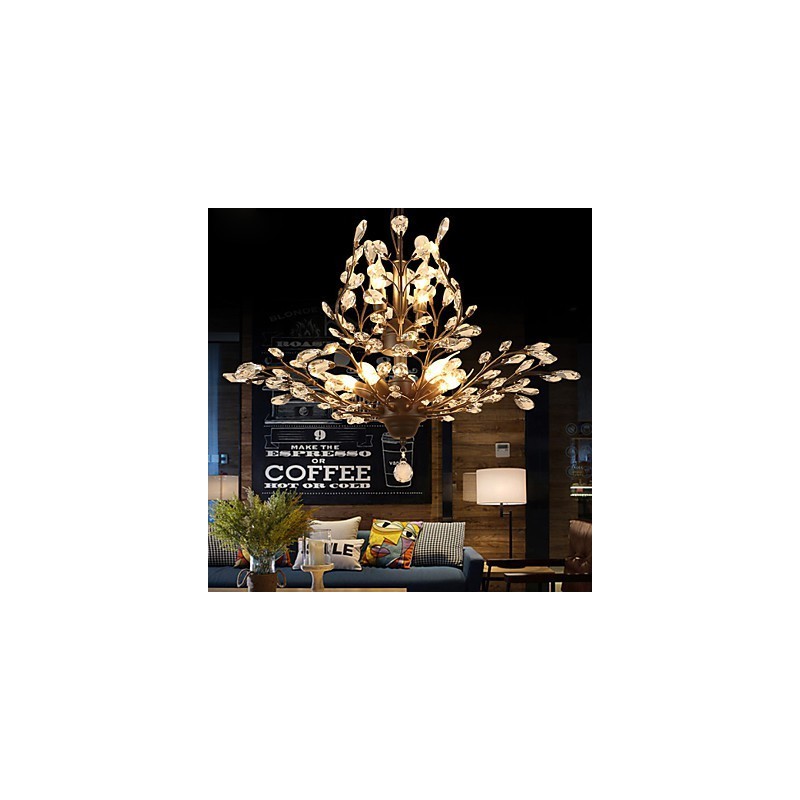 Lampadario vintage in cristallo a 7 luci in metallo nero o oro