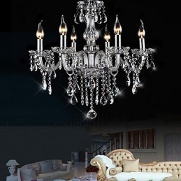 Lampadario classico in cristallo elettroplaccato, 5+ livelli, 6 lampadine E12/E14, trasparente e argento