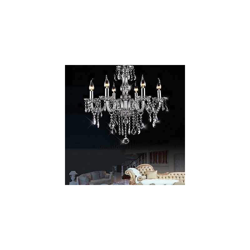 Lampadario classico in cristallo elettroplaccato, 5+ livelli, 6 lampadine E12/E14, trasparente e argento