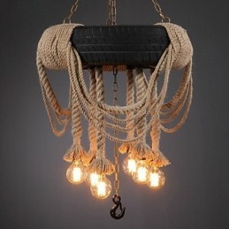 Lampada a sospensione vintage mini in plastica marrone con decorazione in tessuto nero