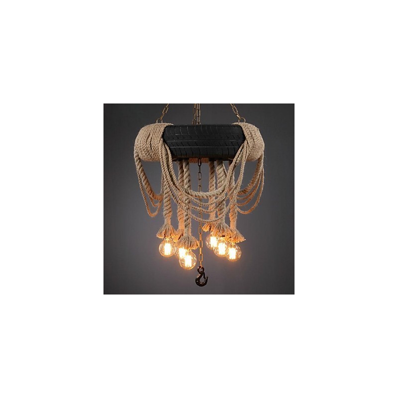 Lampada a sospensione vintage mini in plastica marrone con decorazione in tessuto nero