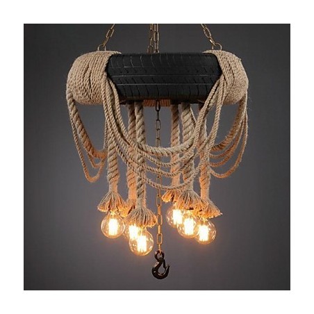 Lampada a sospensione vintage mini in plastica marrone con decorazione in tessuto nero