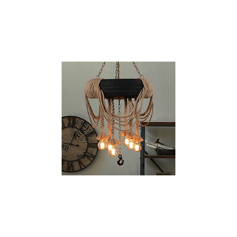Lampada a sospensione vintage mini in plastica marrone con decorazione in tessuto nero