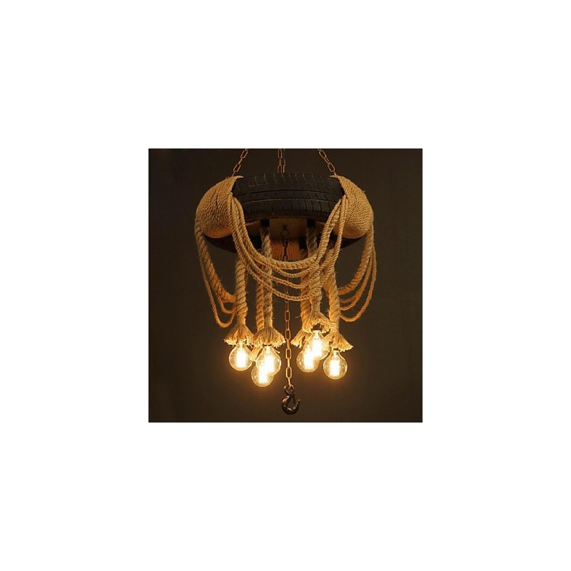 Lampada a sospensione vintage mini in plastica marrone con decorazione in tessuto nero