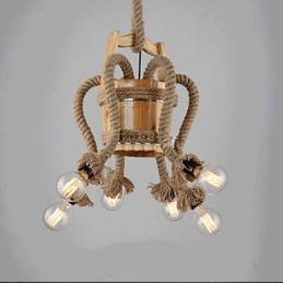 Lampadario rustico a botte in legno e bambù