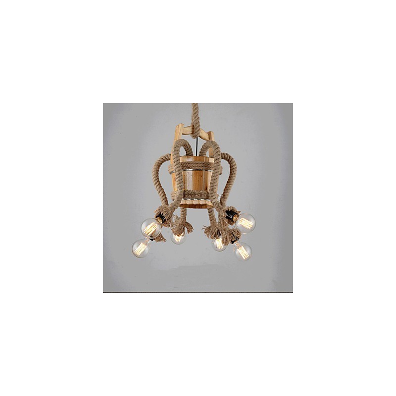 Lampadario rustico a botte in legno e bambù